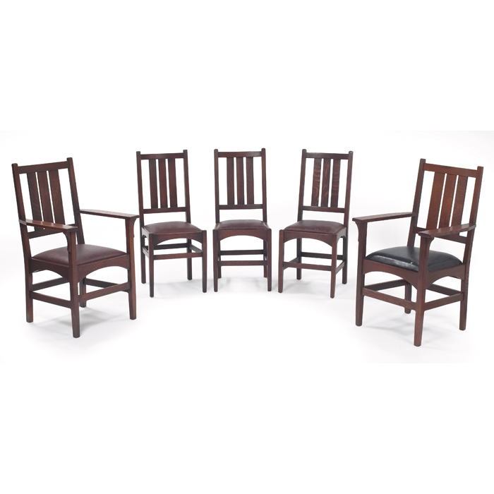 Appraisal: Gustav Stickley dining chairs and A set of five three