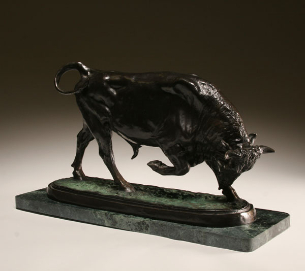 Appraisal: Isidore Jules Bonheur French - bronze bull charging bovine mounted