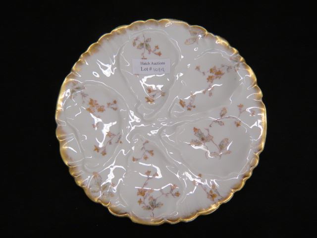 Appraisal: Haviland Limoges Porcelain Oyster Plate floral gold trim excellent