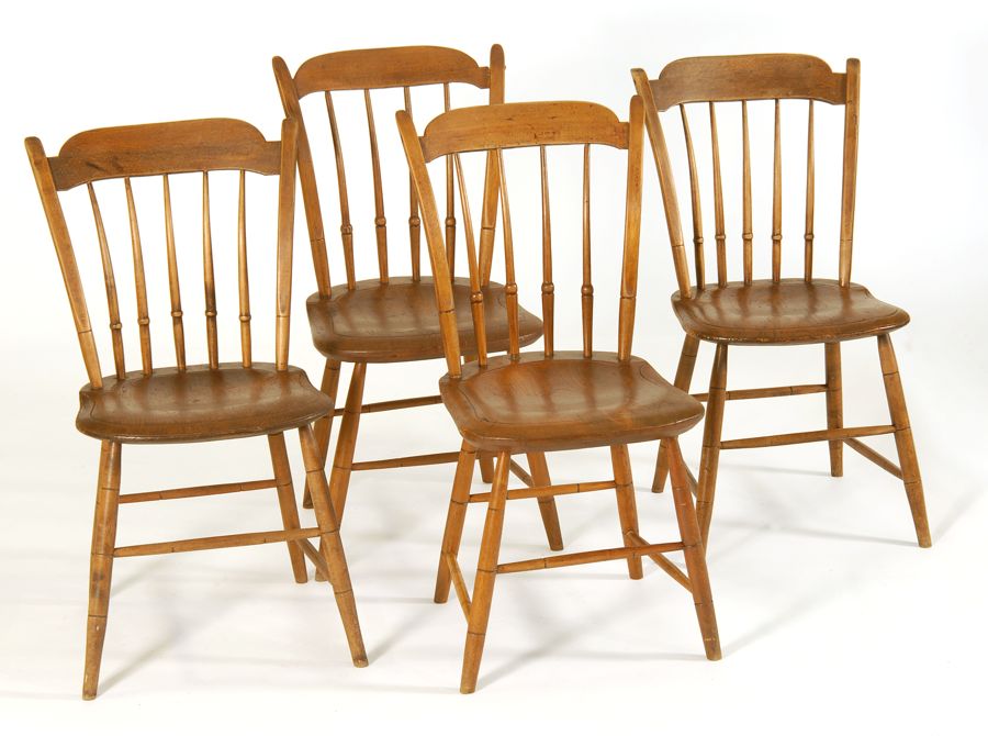 Appraisal: SET OF FOUR STEPDOWN WINDSOR SIDE CHAIRS Second Quarter of