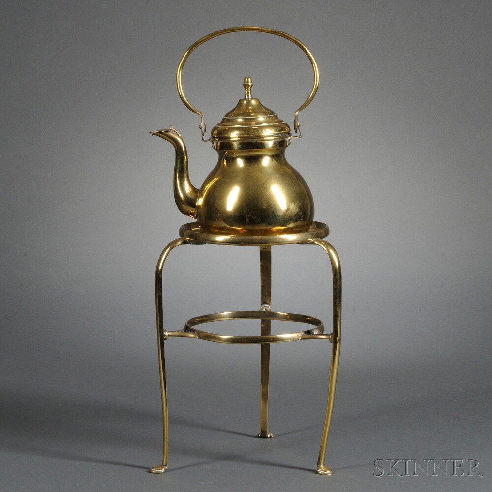 Appraisal: Brass Tea Kettle on Stand probably England th century swing