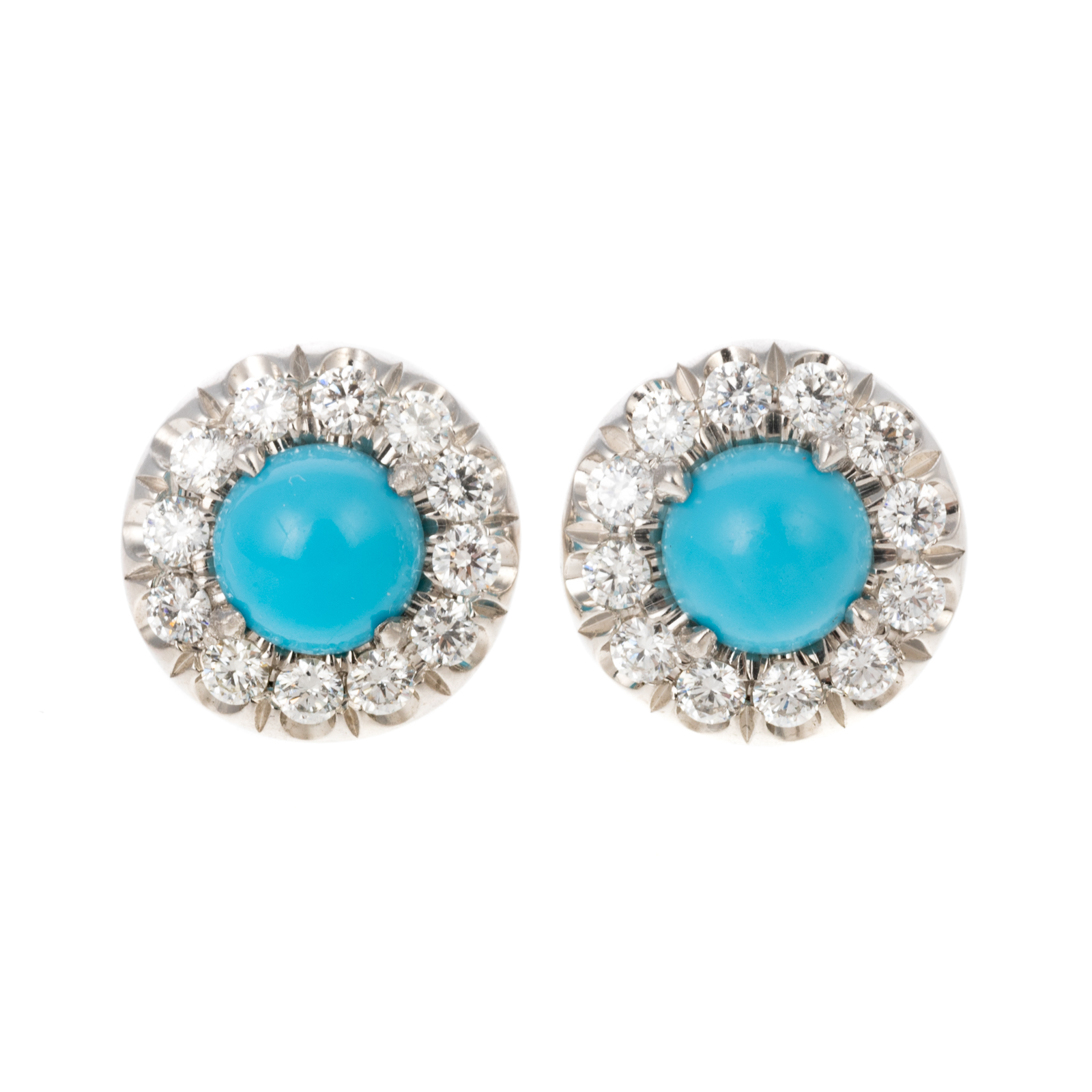 Appraisal: A PAIR OF TURQUOISE DIAMOND HALO STUDS IN PLATINUM Platinum