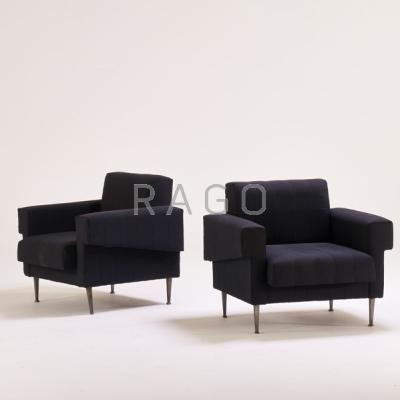 Appraisal: ITALIAN Pair of lounge chairs s Matte chromed steel upholstery