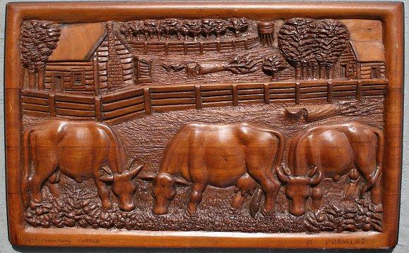 Appraisal: PRESSLEY Daniel American - ''The Grazing Cattle'' Woodcarving '' x