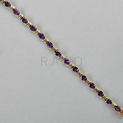 Appraisal: AMETHYST AND DIAMOND K YELLOW GOLD LINK BRACELET Fourteen deep