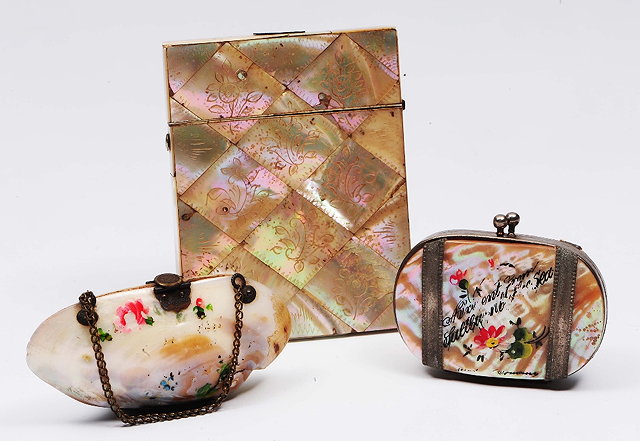 Appraisal: A Victorian mother of pearl card casewith geometric decoration together