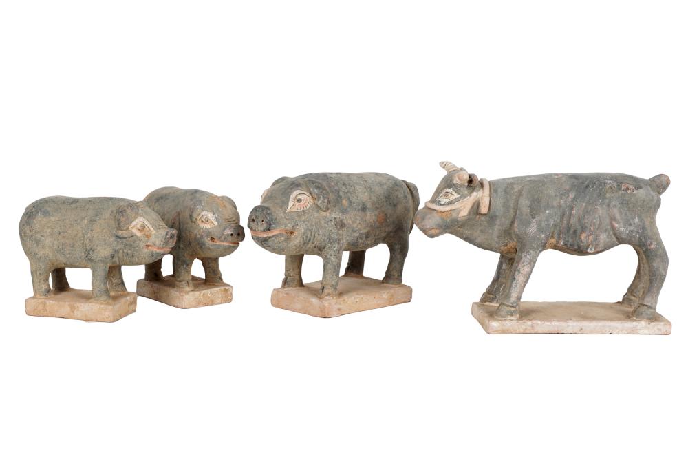 Appraisal: FOUR TANG-STYLE CERAMIC ANIMALSeach on an integral rectangular base Provenance