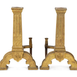 Appraisal: A Pair of Continental Bronze Oversize Andirons TH TH CENTURY