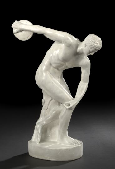 Appraisal: French Pearlescent White-Painted Plaster Figure of the Discobolus Discus Thrower