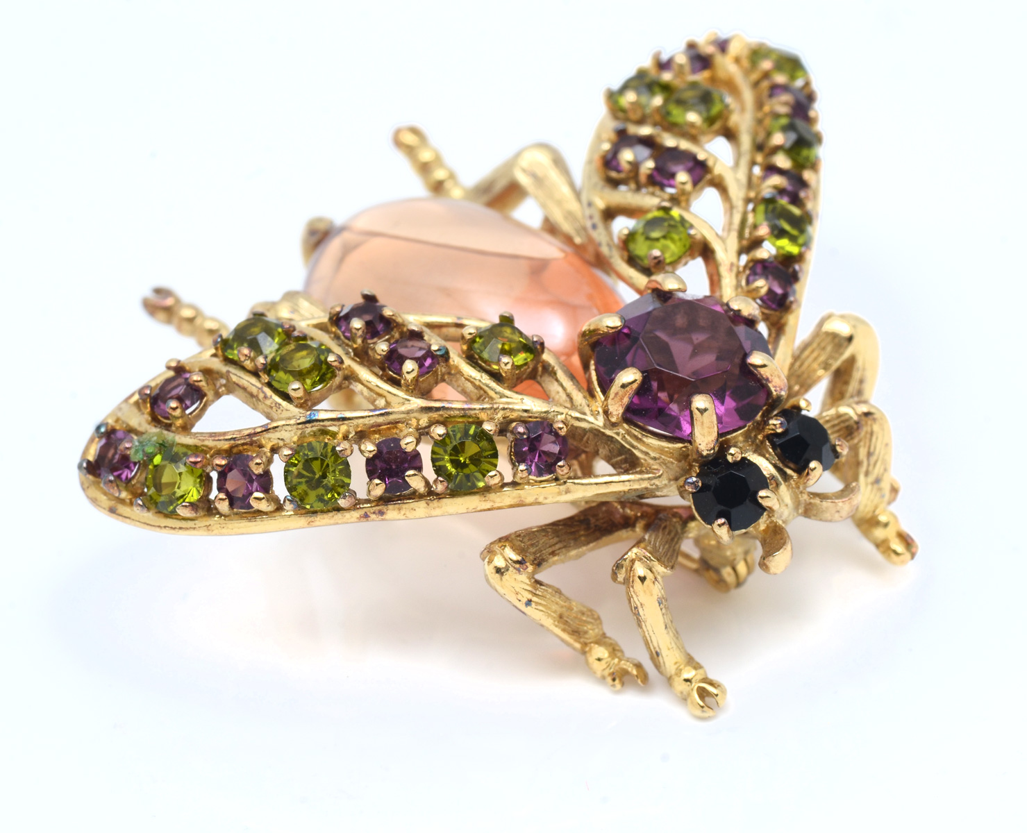 Appraisal: COLORFUL STERLING JELLY BELLY MOTH BROOCH Gold colored sterling moth