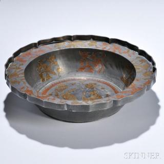 Appraisal: Pewter Basin China th century with flanged rim raised and