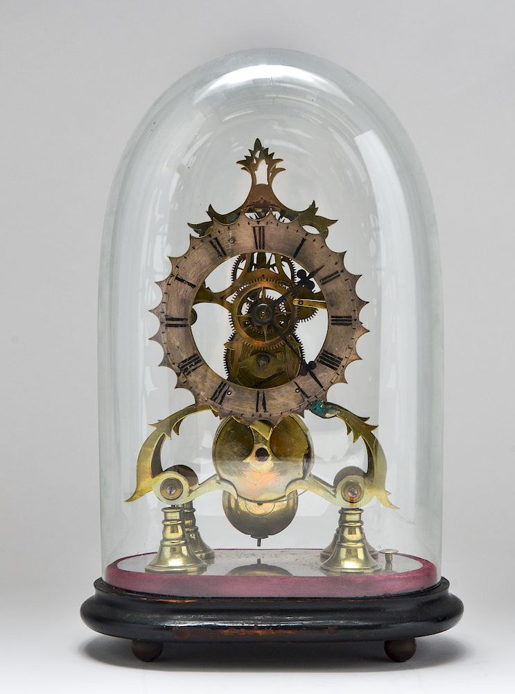 Appraisal: Victorian Brass Skeleton Clock with Glass Dome Victorian brass skeleton