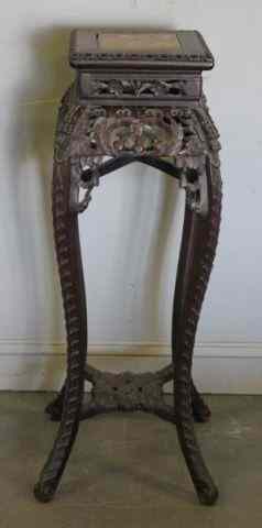 Appraisal: Asian Carved Wood and Marbletop Pedestal Table With a ''