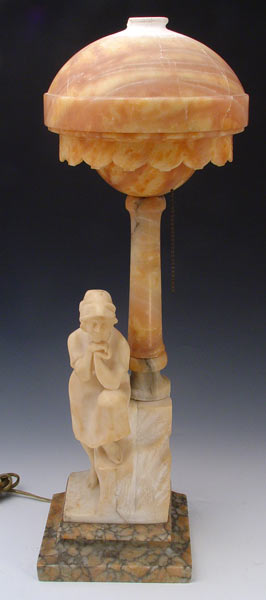 Appraisal: MARBLE ALABASTER FIGURAL LAMP Ca 's Alabaster figure and lamp