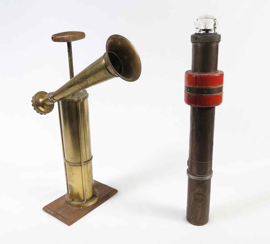 Appraisal: PIECE NAUTICAL SHIPS HORN EMERGENCY BUOY LIGHT To include Swedish