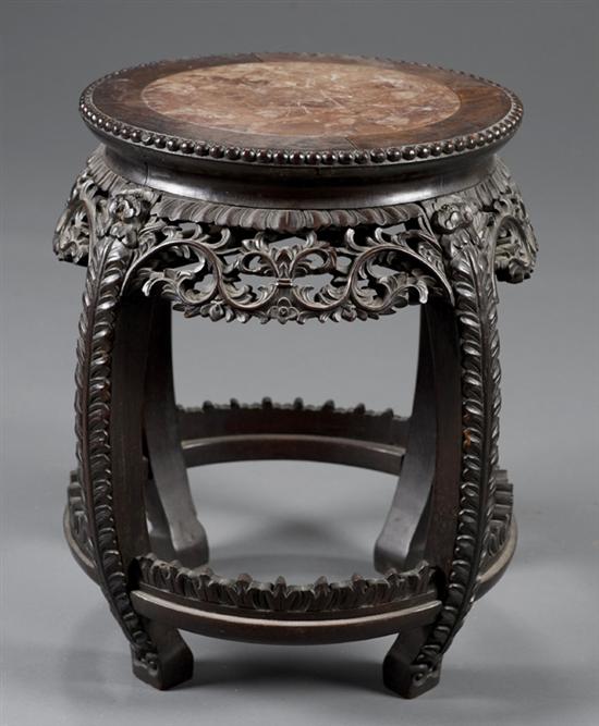 Appraisal: Chinese carved wood and marble plant stand th century Inset