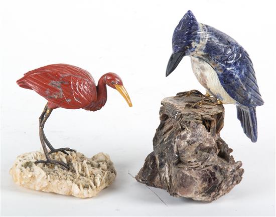 Appraisal: Sale Lot Two Carved Hardstone Bird Figures one lapis lazuli