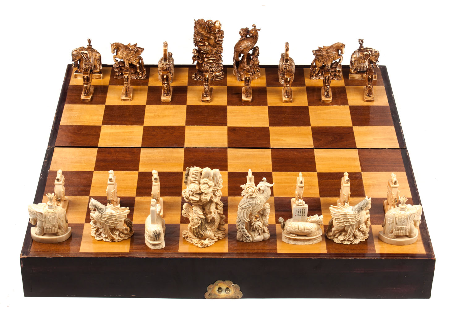 Appraisal: Chinese carved ivory chess set carved ivory chessmen in the