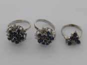 Appraisal: Three silver set sapphire cluster dress rings each shank stamped