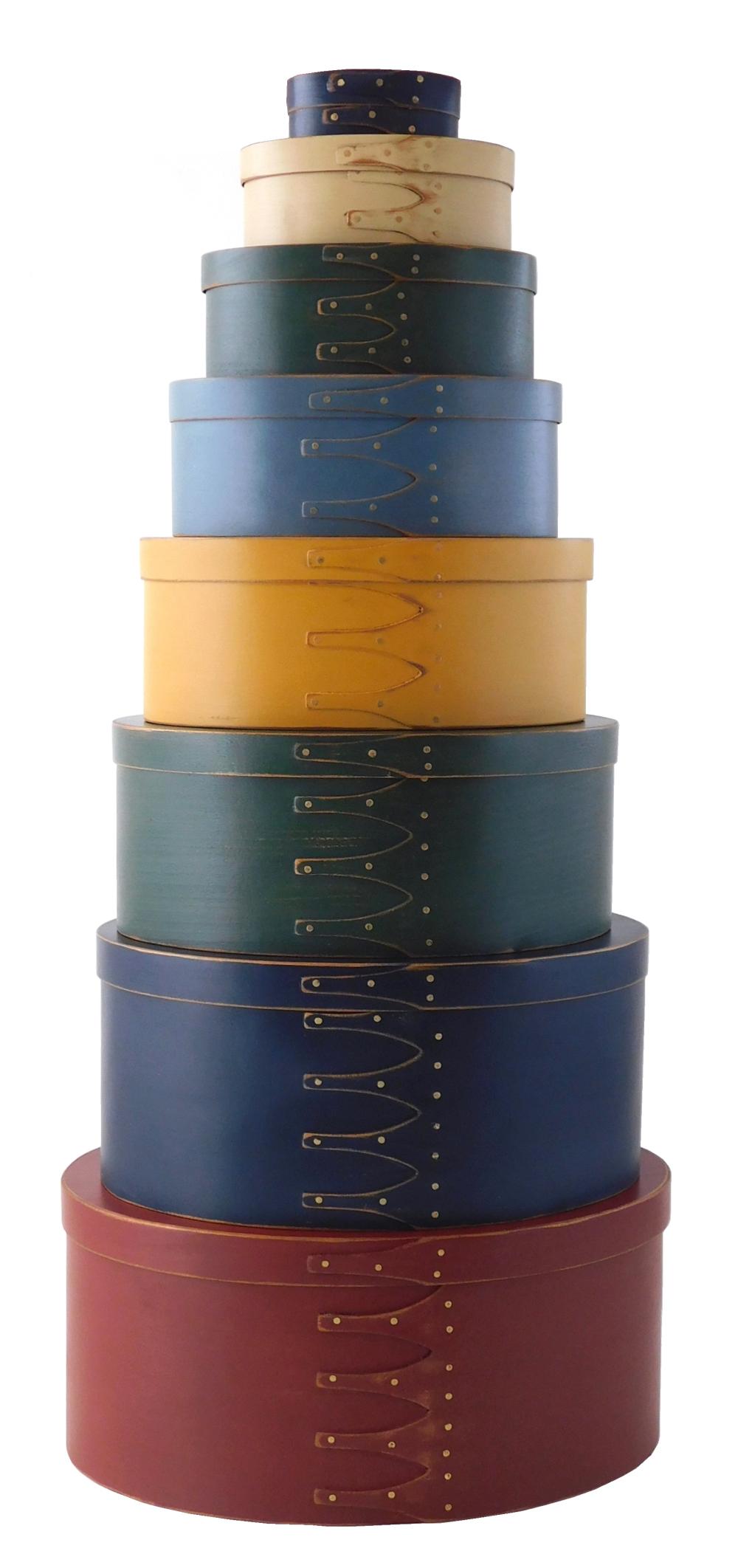 Appraisal: Eight contemporary painted nesting Shaker style pantry boxes various colors