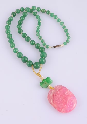 Appraisal: Aventurine bead necklace with beads tapering from mm- mm Silver