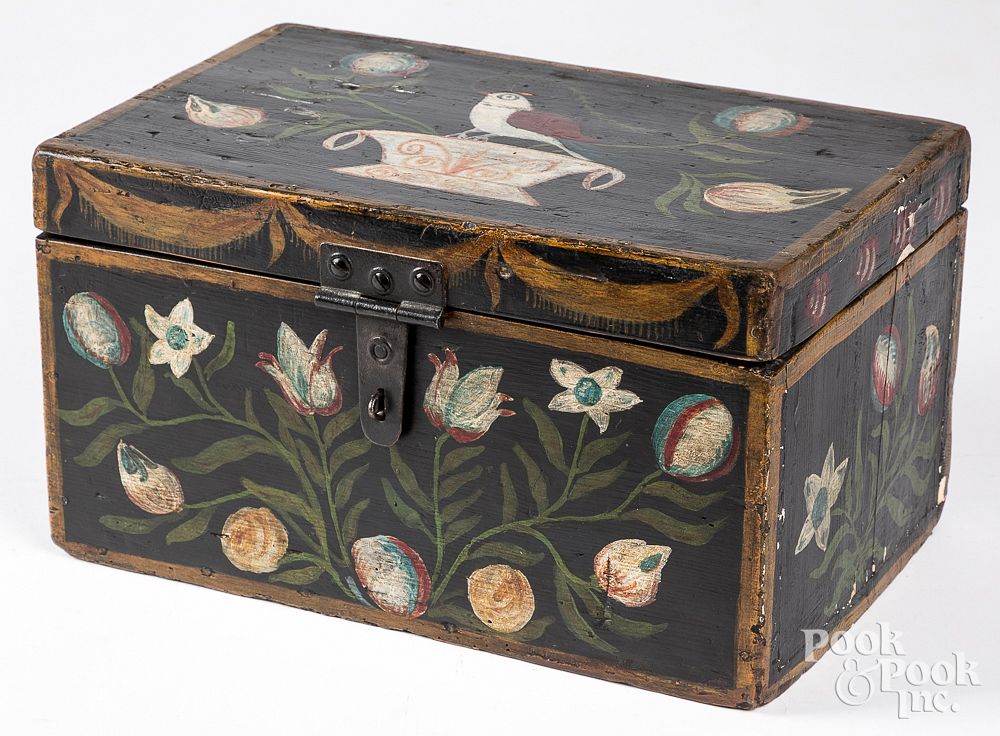 Appraisal: Continental painted pine storage box th c Continental painted pine