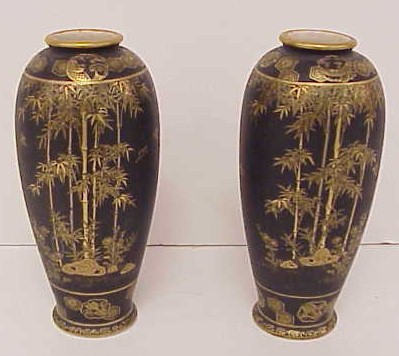 Appraisal: Pair of Japanese Satsuma vases th C black ground with