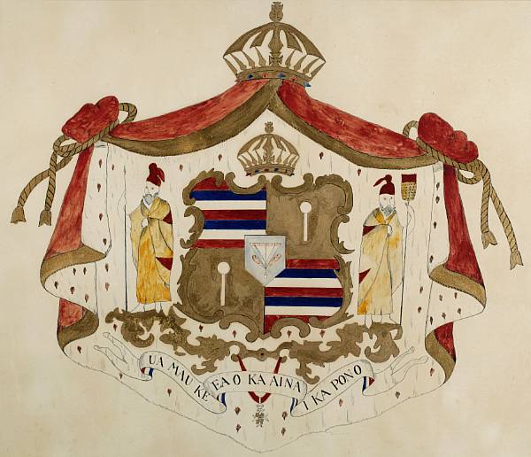 Appraisal: NATIONAL COAT-OF-ARMS Large Hawaiian national coat-of-arms by S K Mookini