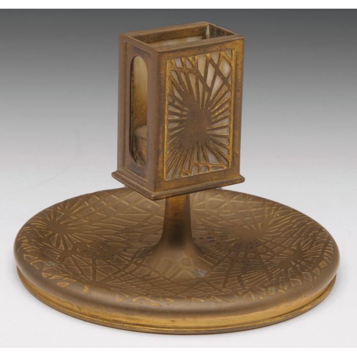 Appraisal: Tiffany Studios match stand bronze in the Pine Needle pattern