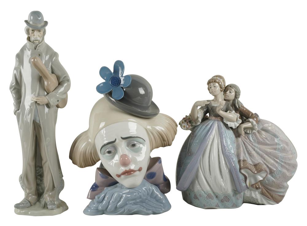 Appraisal: GROUP OF LLADRO FIGUREScomprising three assorted each signed underside sad