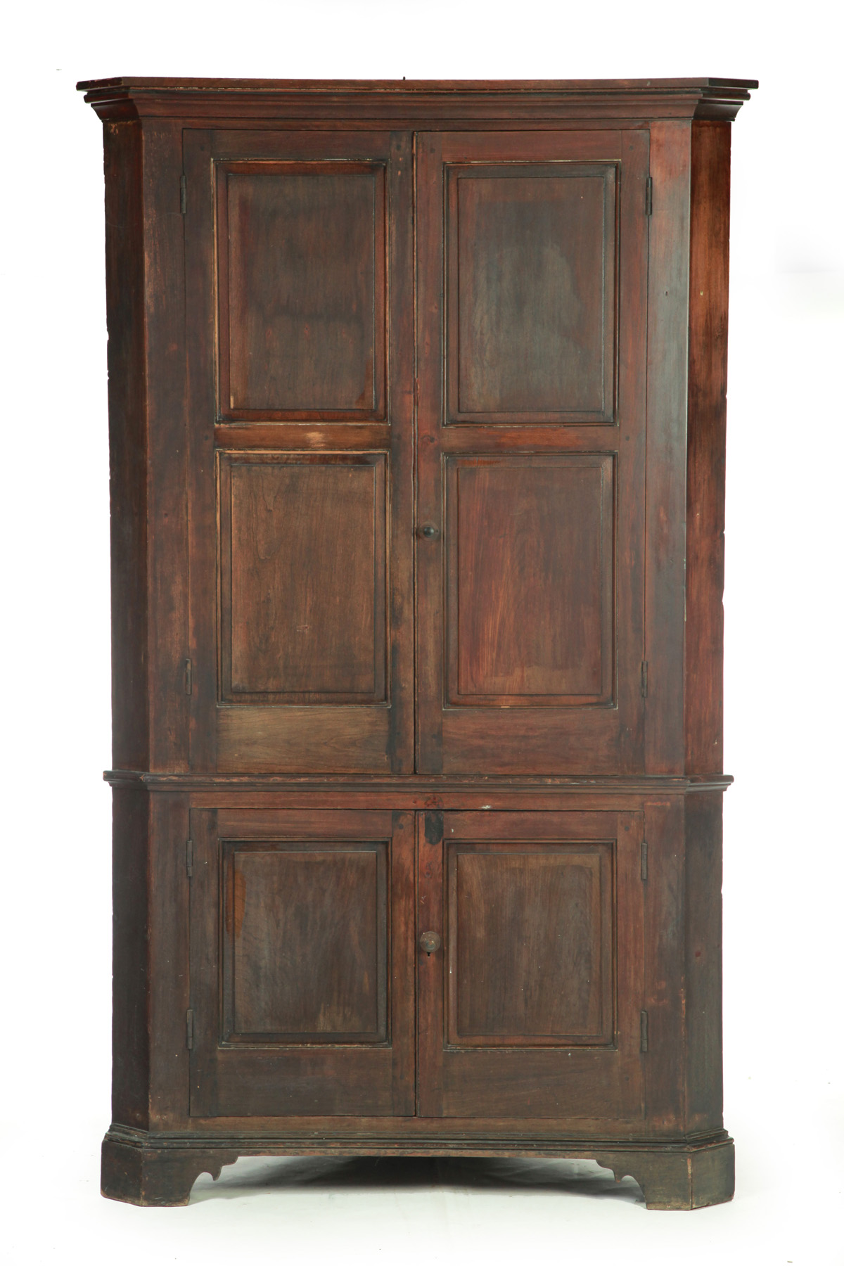 Appraisal: ONE PIECE BLIND DOOR CORNER CUPBOARD American mid- th century