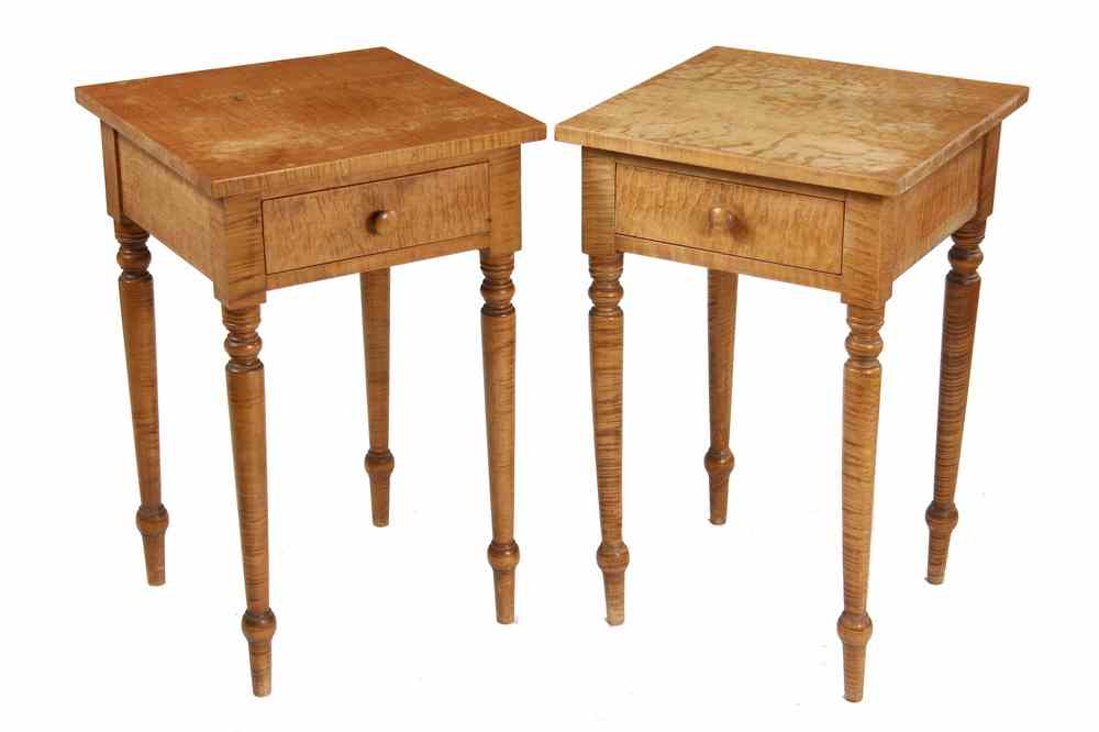 Appraisal: PAIR TIGER MAPLE STANDS - Pair Rampant Tiger Maple Single