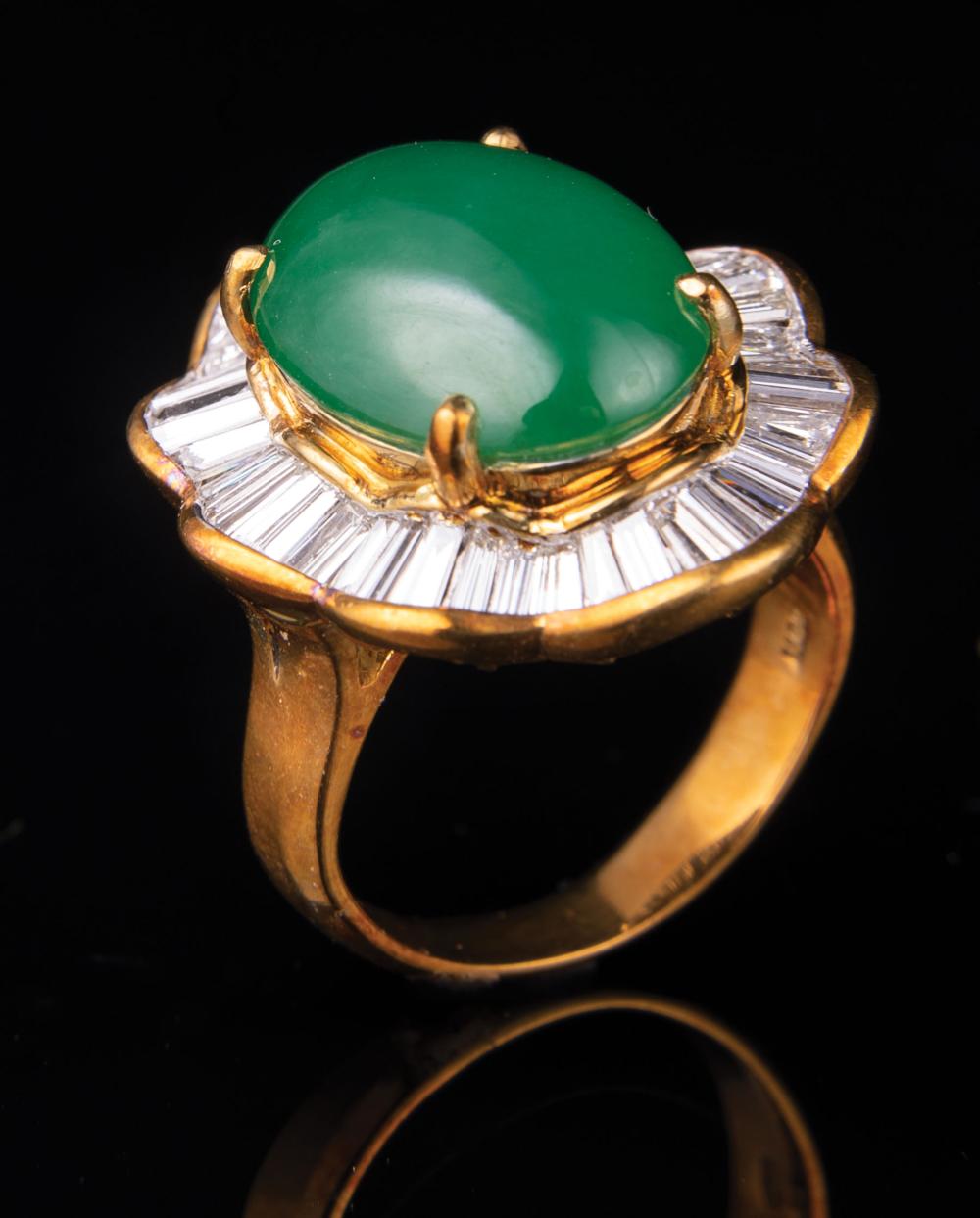 Appraisal: kt Yellow Gold Jade and Baguette Diamond Ring TOGETHER WITH