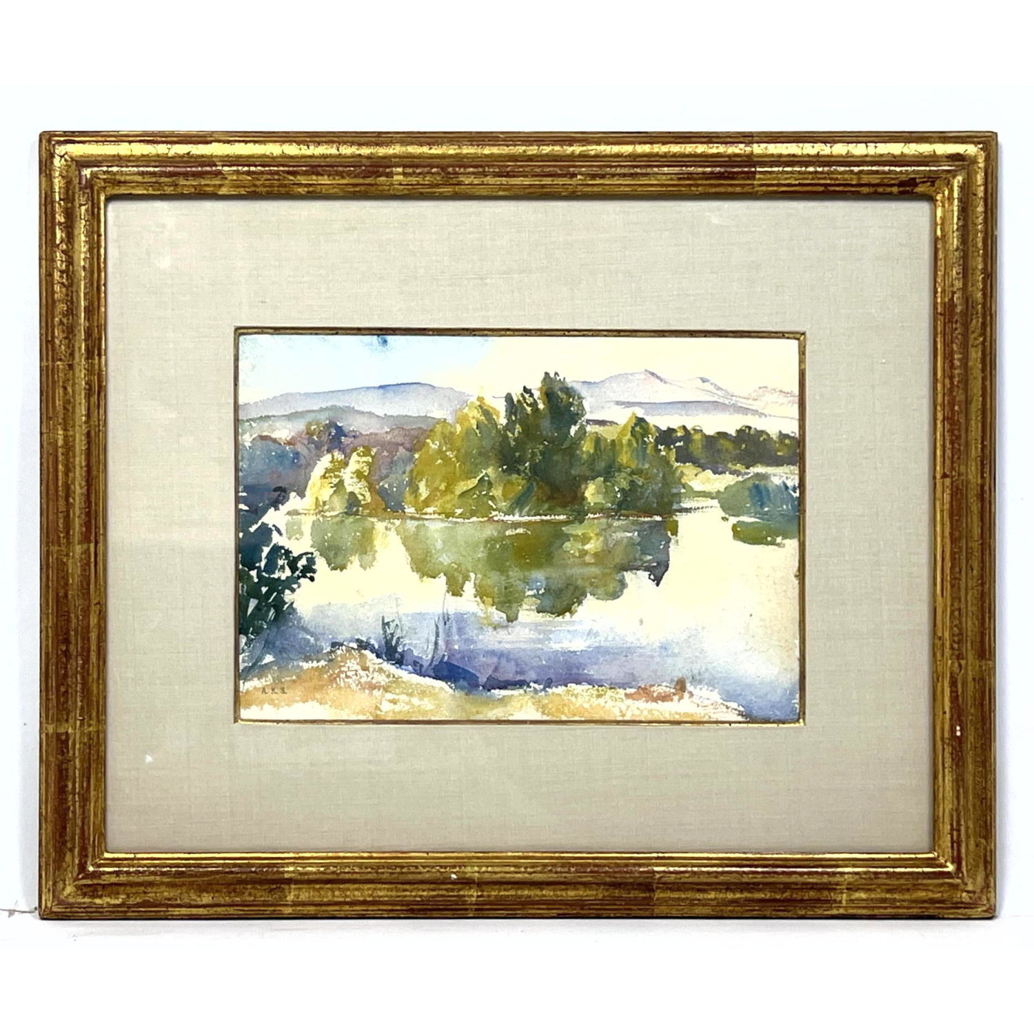 Appraisal: ALICE KENT STODDARD Watercolor Landscape Reflections Lake trees and mountains