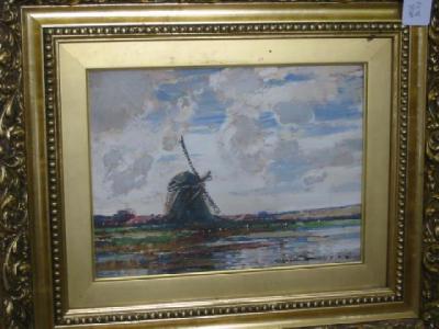 Appraisal: KERSHAW SCHOFIELD Landscape with Windmill signed on board x gilt