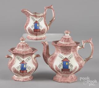 Appraisal: Reproduction three-piece spatter tea service pot - '' h