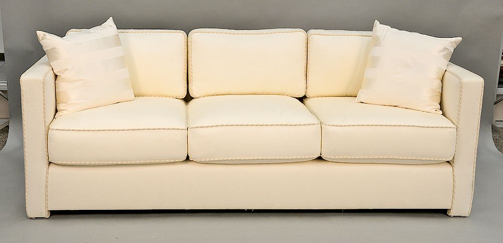 Appraisal: J Robert Scott custom Mansfield modern upholstered sofa having cream