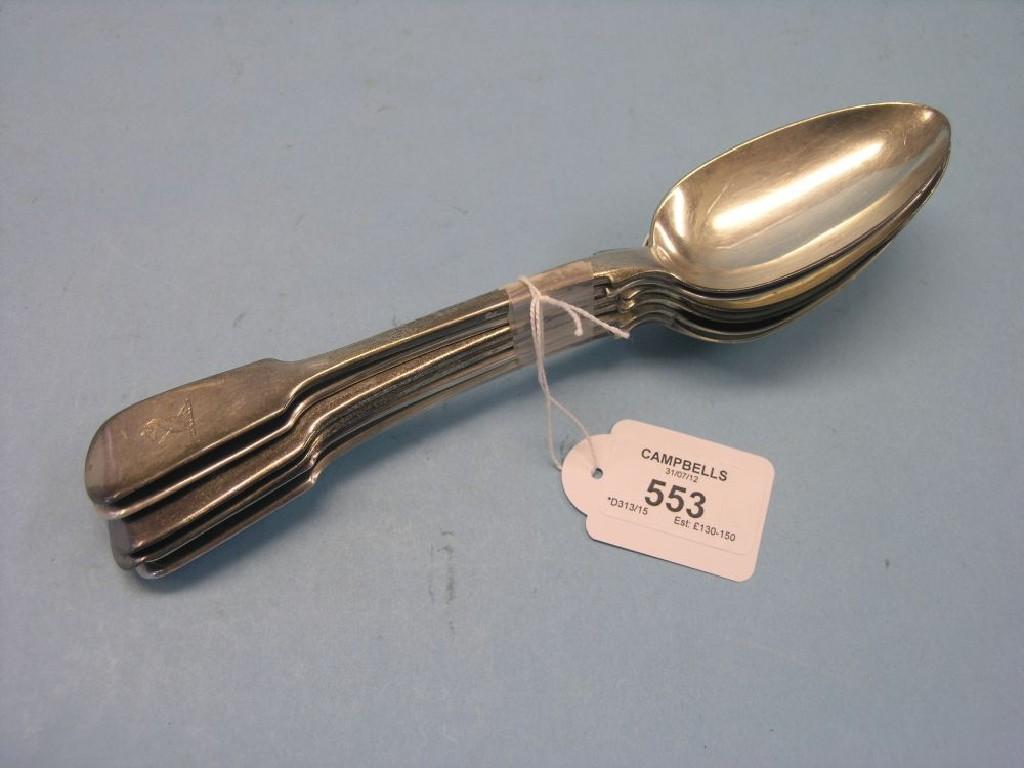 Appraisal: A matched set of six William IV silver fiddle-pattern tablespoons