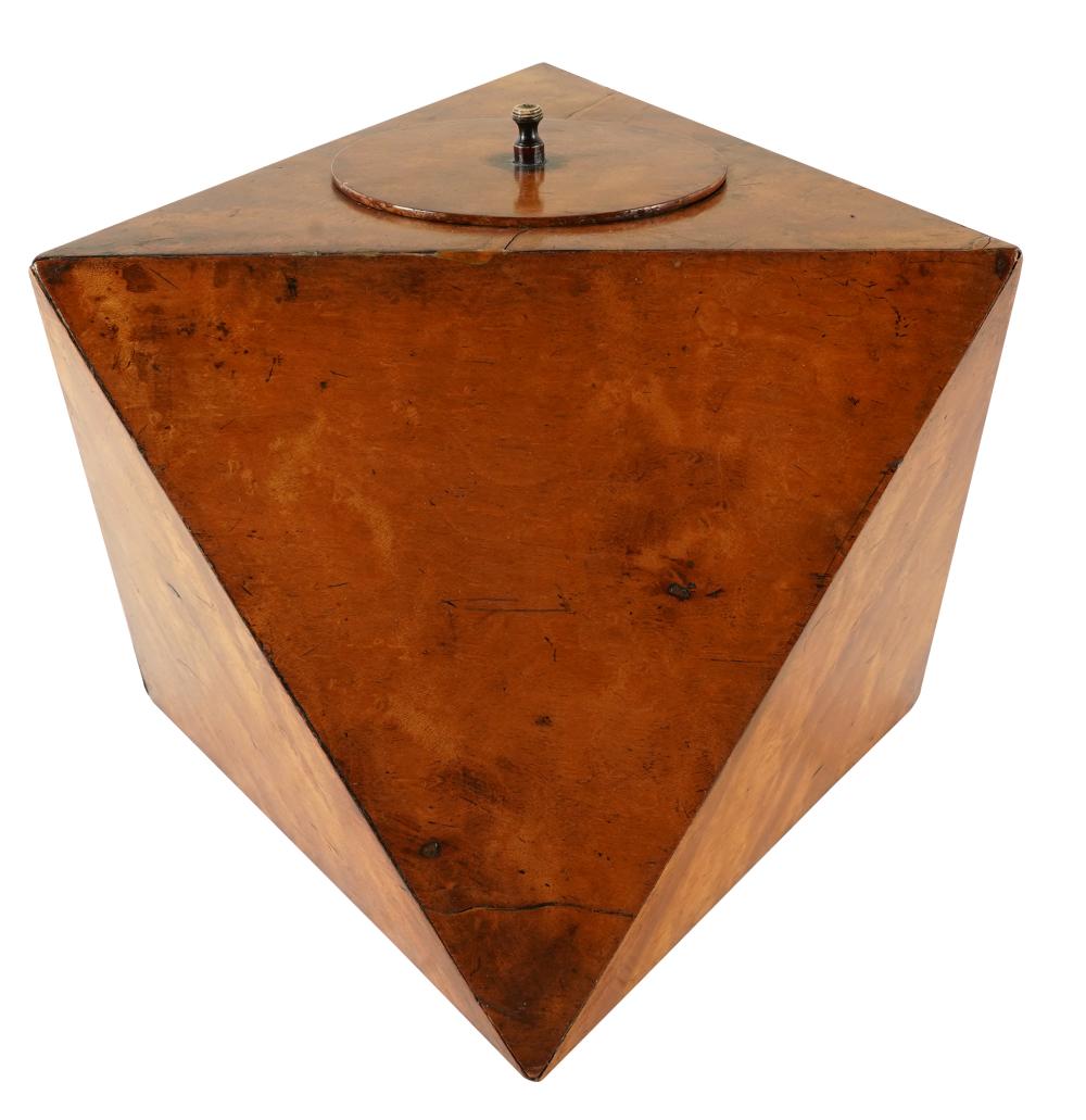 Appraisal: CONTINENTAL BURLWOOD COVERED TABLE BOXoctahedral the round cover concealing a