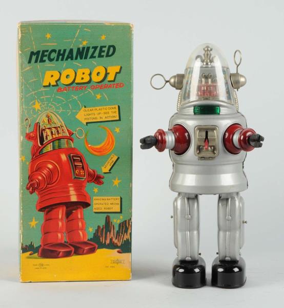 Appraisal: Japanese Tin Litho Silver Mechanized Robby Robot Battery - operated