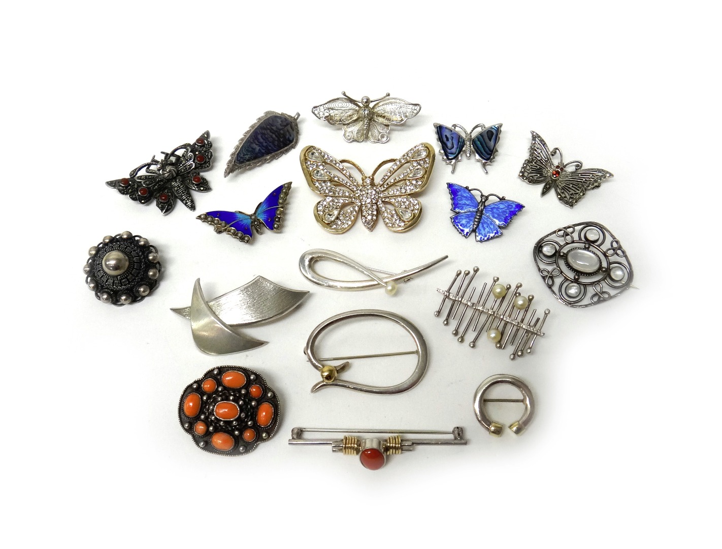 Appraisal: A group of seven brooches designed as butterflies in flight