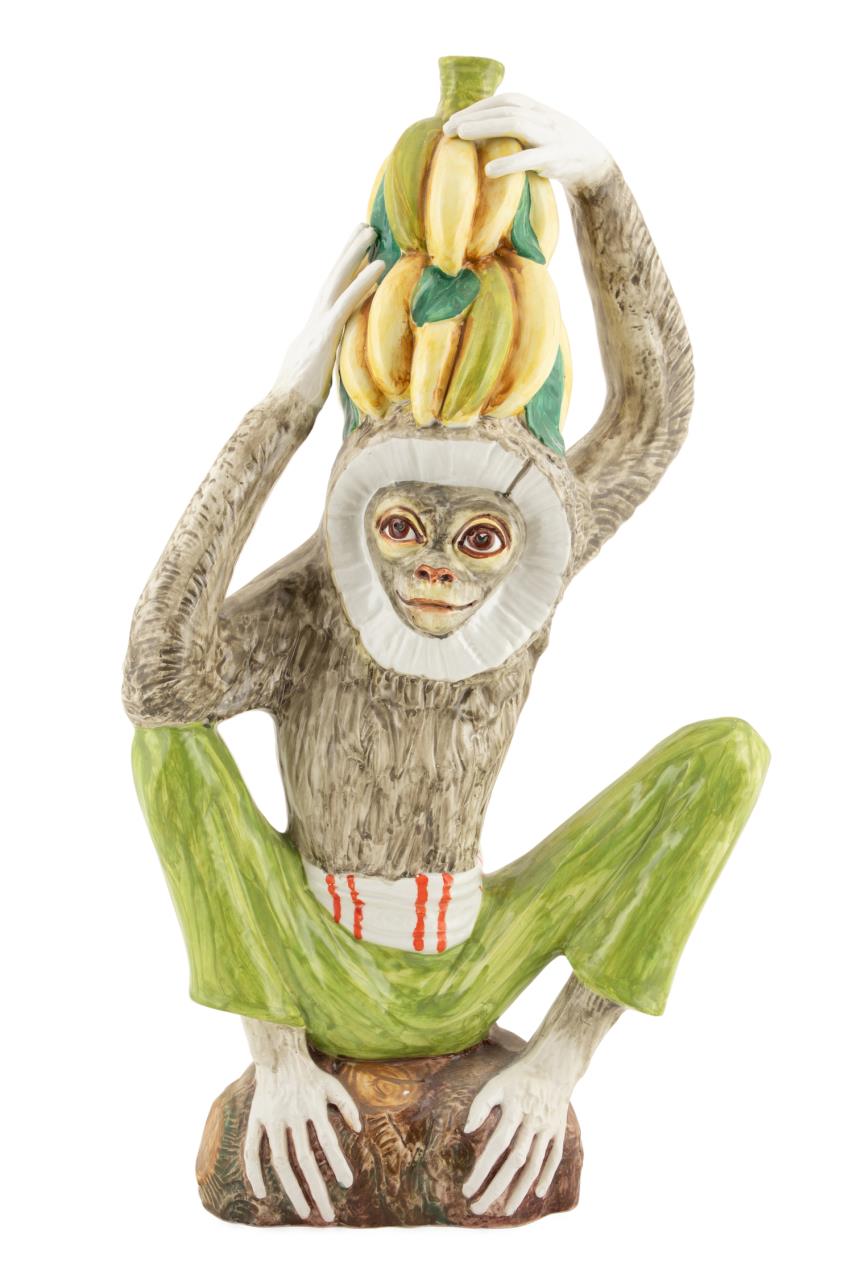 Appraisal: ITALIAN MAJOLICA MONKEY WITH BANANAS ON HEAD Large Italian majolica