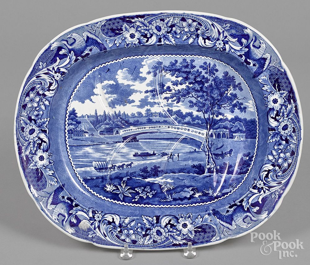 Appraisal: Historical blue Staffordshire platter Historical blue Staffordshire Upper Ferry Bridge