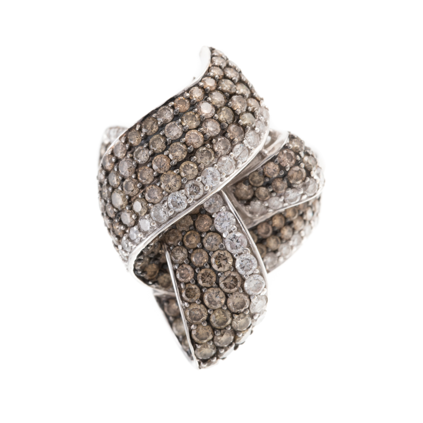 Appraisal: AN K WHITE GOLD COGNAC DIAMOND RIBBON RING K white