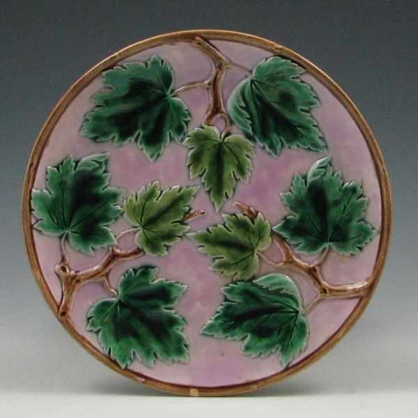 Appraisal: Majolica Etruscan Maple Leaf Dish marked with impressed GSH monogram