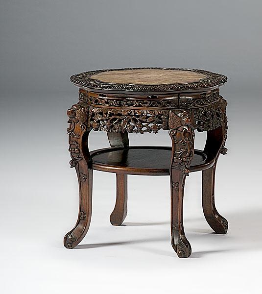 Appraisal: CHINESE CARVED STAND late th century in rosewood with scalloped