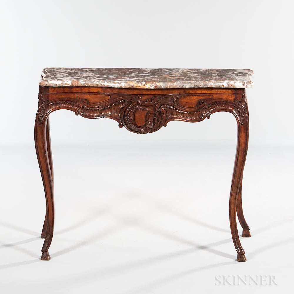 Appraisal: Louis XV Marble-top Walnut Console Table Louis XV Marble-top Walnut