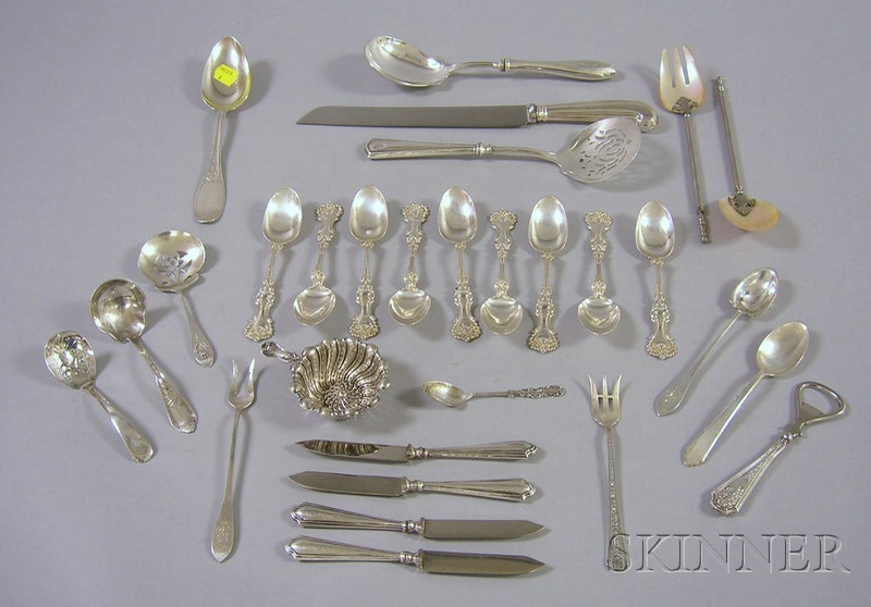 Appraisal: Group of Mostly Sterling Silver Flatware a mother-of-pearl two-piece serving