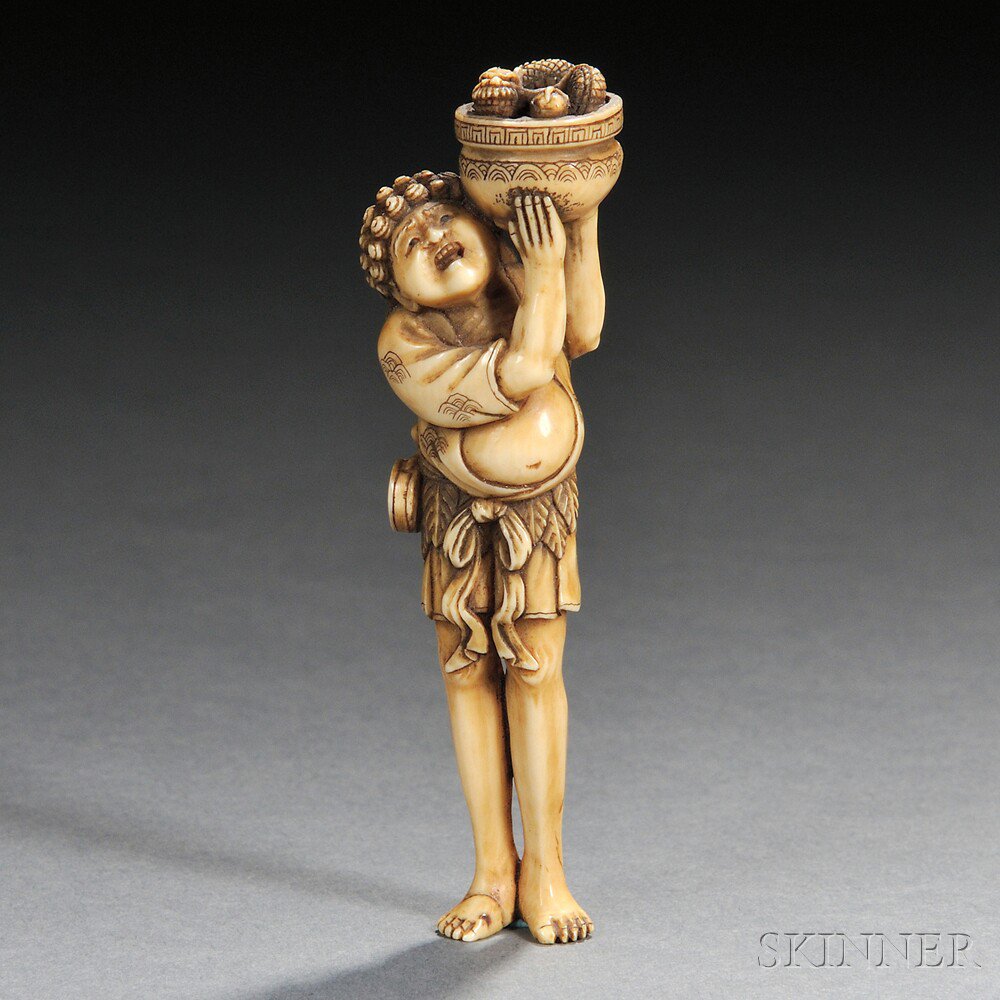 Appraisal: Ivory Carving of Raiden Japan th th century standing upright