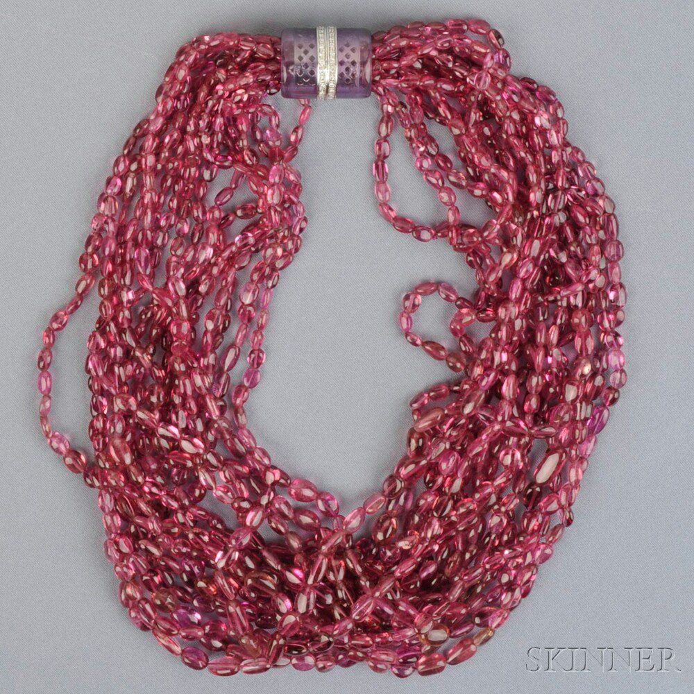 Appraisal: Pink Tourmaline Bead Necklace comprised of sixteen stands of oval